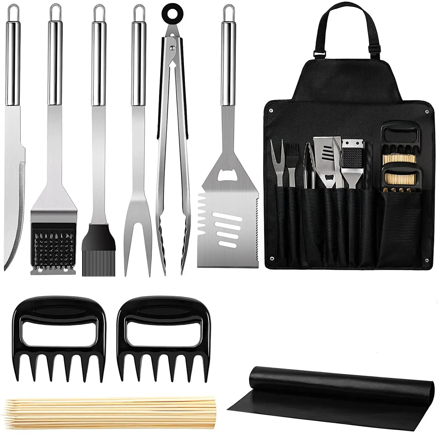 11-Pieces Tools Apron Grill Set Stainless Steel BBQ Roaster Barbecue Combination Tool Set Outdoor BBQ Tool Kits