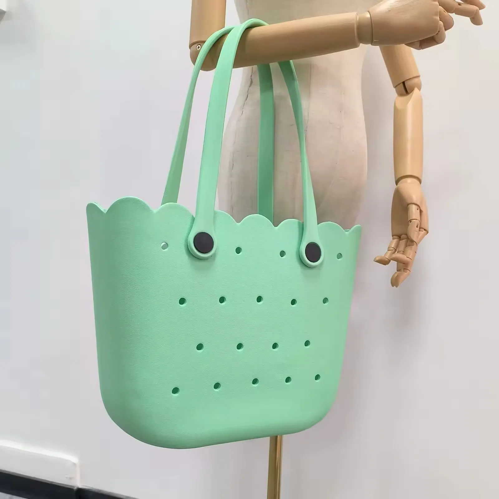 Rubber Silicone Summer Beach Tote Bag with Holes Candy EVA Ladies Handbags Bucket  Unisex Flower Bag Lady Bag Open