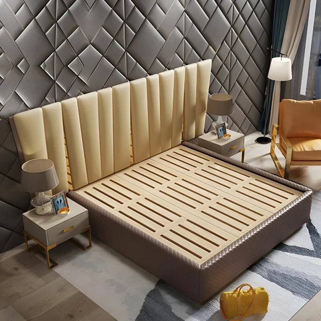 Italian Postmodern Luxury Master Bed Double Hong Kong King 1.8m Minimalist Postmodern Leather Mesh Red Bed