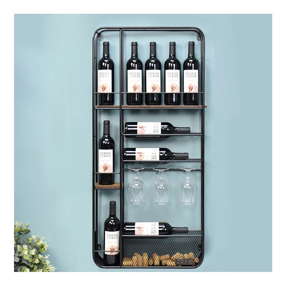 Оптовая продажа по лучшей цене, Прямоугольные Металлические Витрины для вина, винные стеллажи, настенные стеллажи с пробковым контейнером