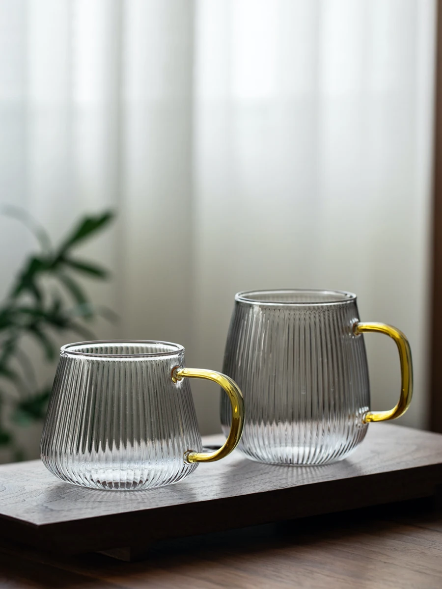 Wholesale office heat-resistant glass cup with handle tea cup transparent high-value household drinking cup kitchen gadgets