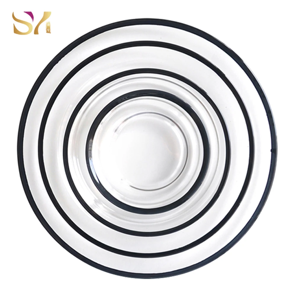 Wholesale clear and rose charger plate Crystal gold rim  luxury  Glass Dinner Plates set for  wedding