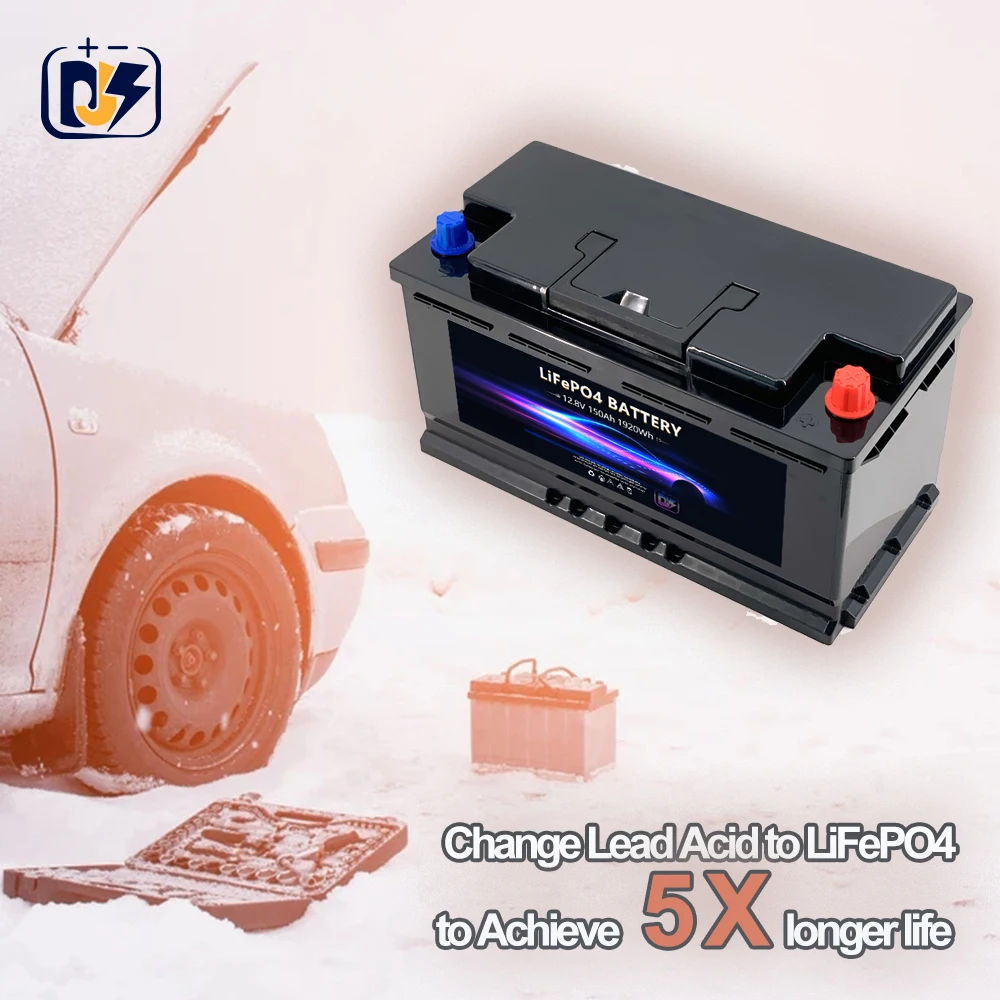 low maintenance 100Ah LiFePO4 Car Start Battery Start-stop high cranking Amps 10 years life LFP car battery