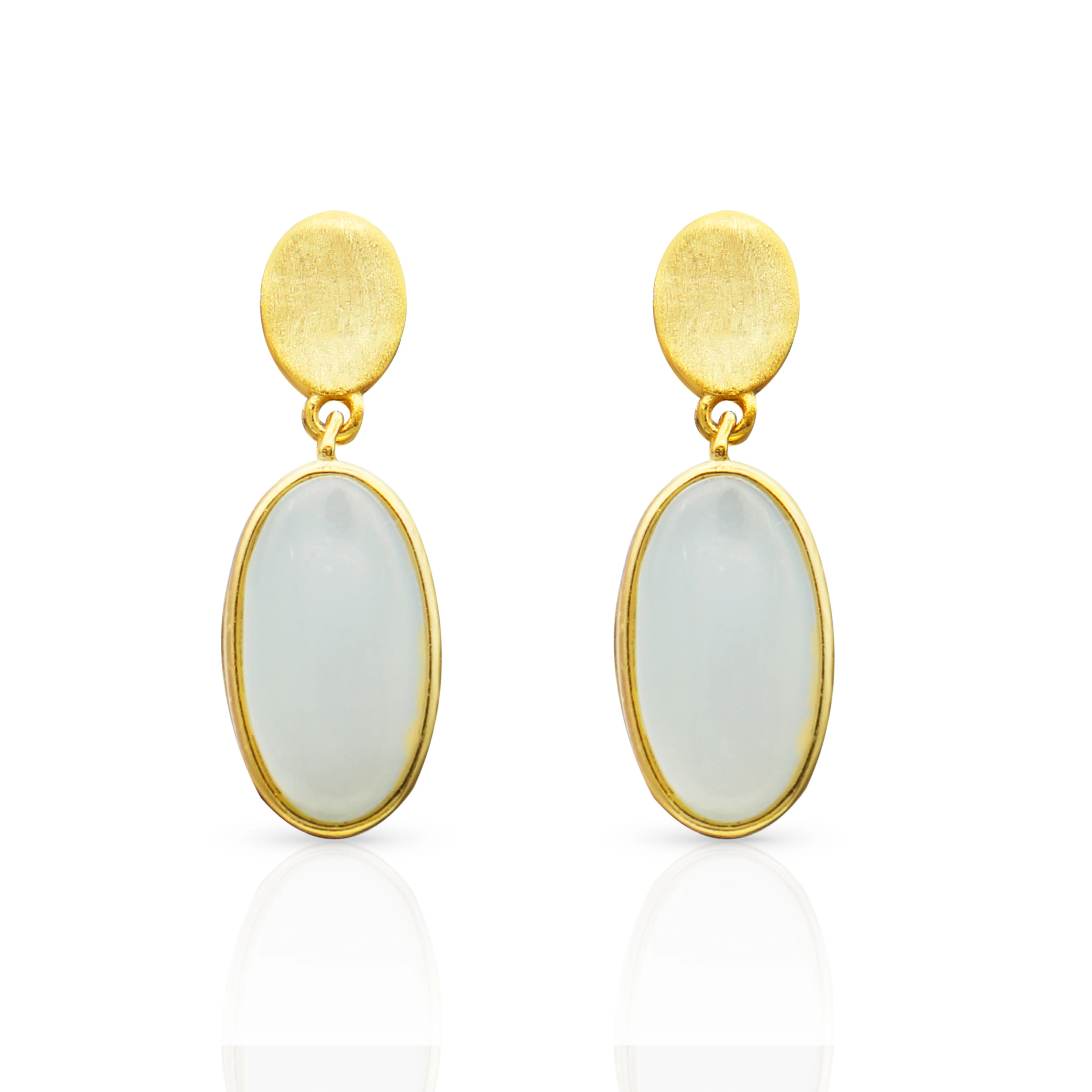 Chris April In Stock 925 sterling silver gold plated Latest Artificial manmade jade Earrings