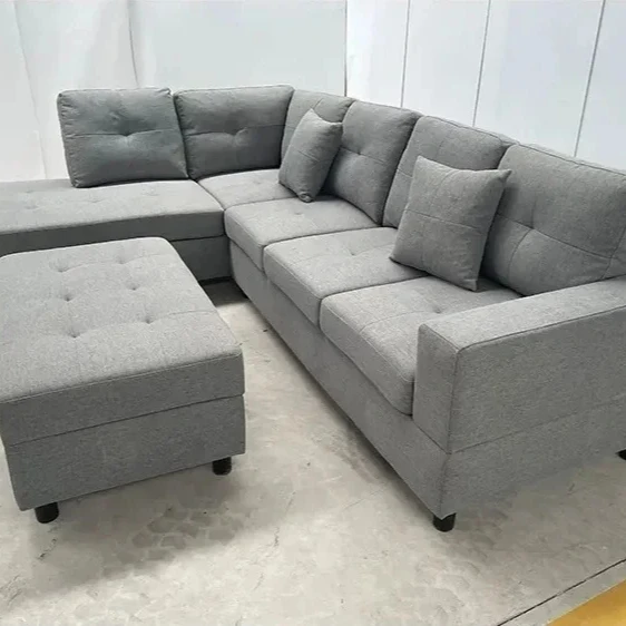 Manufactured Modular Sectional Custom Fabric Soft Sofa Solid Wood sofa set furniture With Storage Ottoman