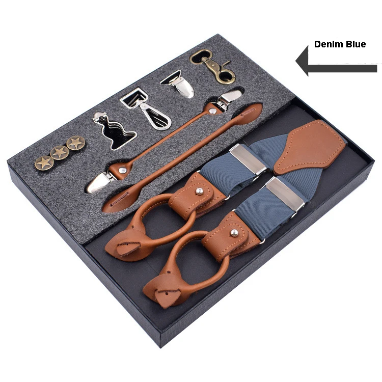
Latest 1set 3.5X120cm Business Men Suspenders Luxury Multi-set Suit 3/6 Clips Suspenders DIY Genuine Leather Suspender For Gift 
