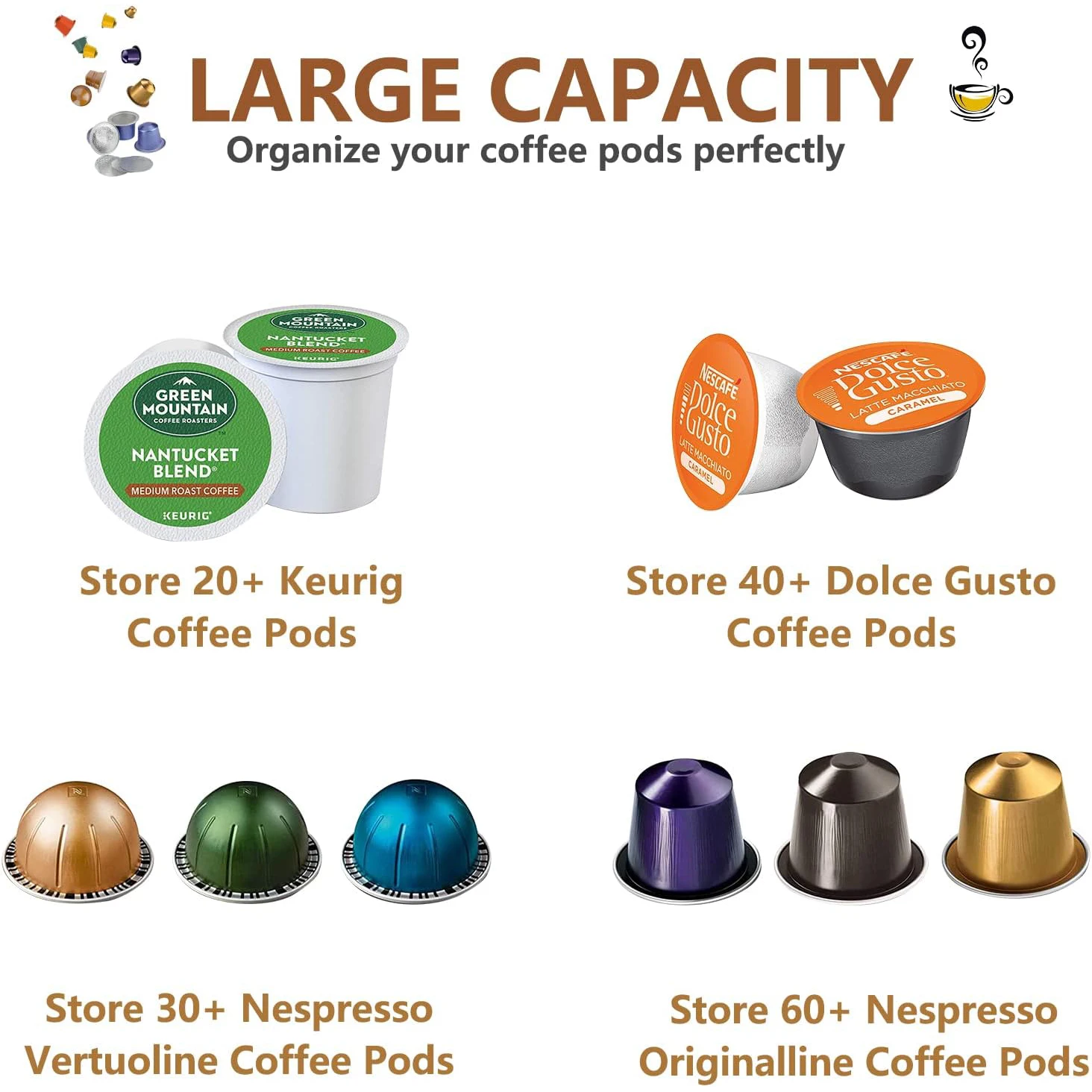 Clear K Cup Coffee Filter Holder Coffee Pod Holder with Bamboo Lid Compatible with Nespresso Capsule