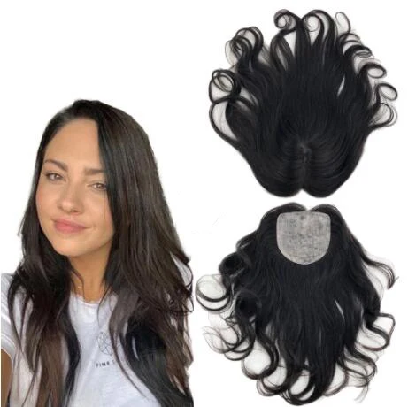 13X12CM Injected Silk Skin Base PU Topper Wavy Virgin Chinese Human Hair Topper with 4 Clips In Hair Women Toupee Long 16inch