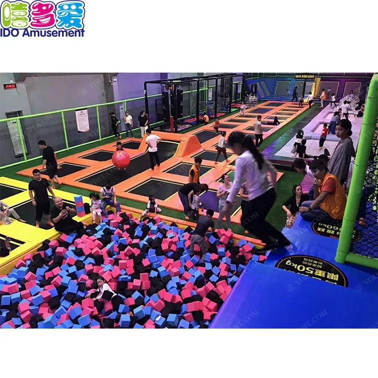 Customized Commercial Indoor Playground Fitness Bungee Bed with Slide Ninja Course Foam Pit for Children Latest Trampoline Park