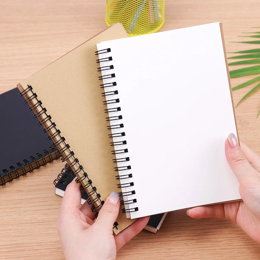 Retro Spiral Coil Sketchbook Kraft Paper Notebook Sketch Painting Diary Journal Student Blank Book Memo Notebook