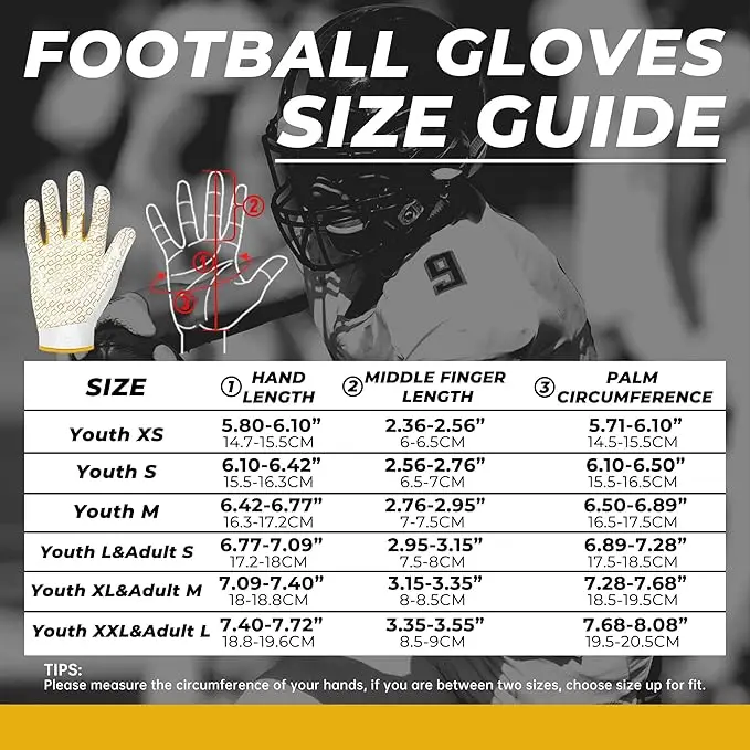 HANDLANDY brand stock wholesale golden Synthetic Leather silicone coating great grip Anti-slip kids American football gloves