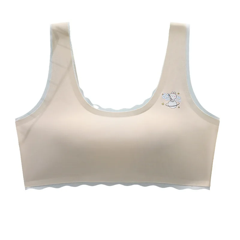 Seamless Girl Fixed Cup Bra Junior School Students Development Period Girls Ice Silk Bra
