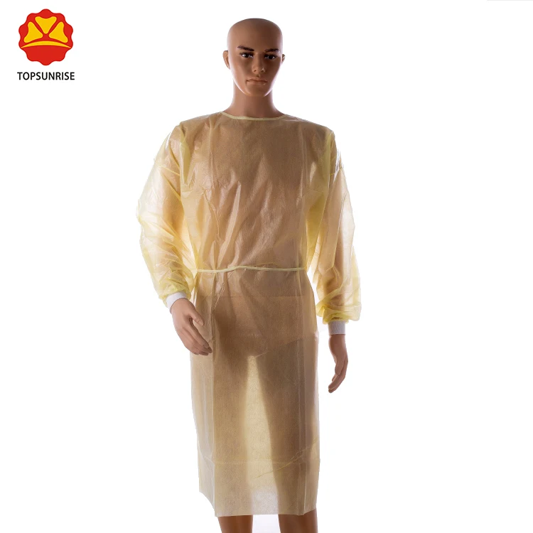 Yellow Wholesale Disposable  medical surgical Isolation gowns with knit cuff (1600103400256)