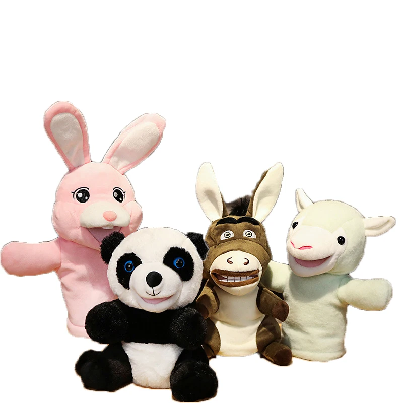 Promotional gift custom logo animal hand puppet double soft plush stuffed toy manufacturer direct sale