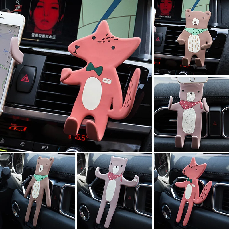 Mobile phone holder for automobile general creative vehicle air outlet lovely cartoon support fixed snap navigation