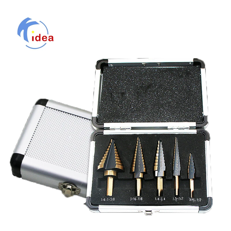 Factory High Quality 5PCS Inch Size Step Drill Bit Set with Aluminium Case