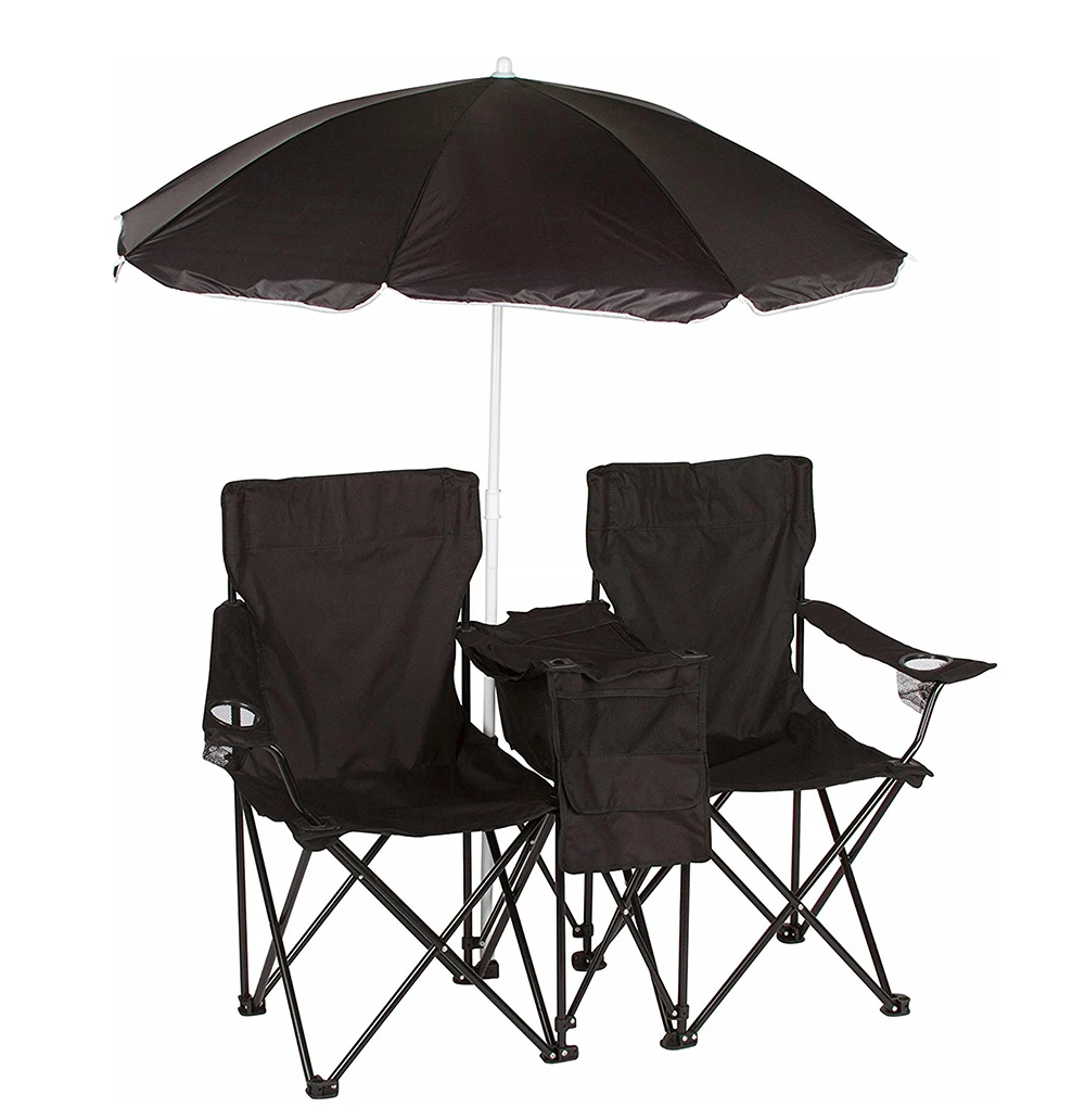 Folding beach chair portable double chairs with sun shade umbrella for camping hiking