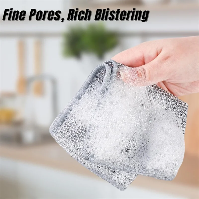 Double Layer Multi-Purpose Non-Scratch Wire Dishcloth Kitchen Cleaning Cloth and Dishwashing Rags
