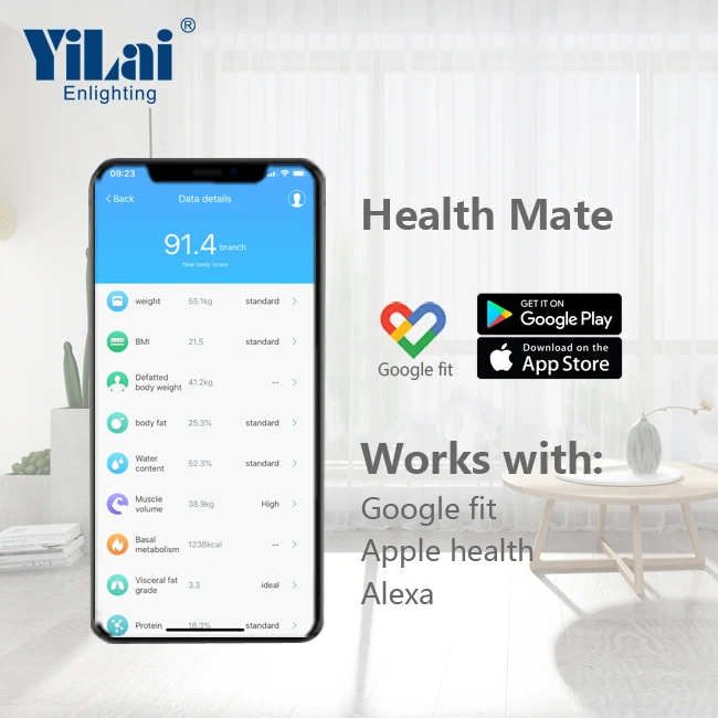 CE ROHS Yilai Scale Products Digital balanzas de impedancia Electronic Weighing Body Fat Smart Wifi Scale with Tuya Solution
