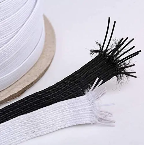 Stock 3mm 5mm 6mm 9mm 12mm sewing black white flat band rope earloop cord stretch knit braided elastic cord string