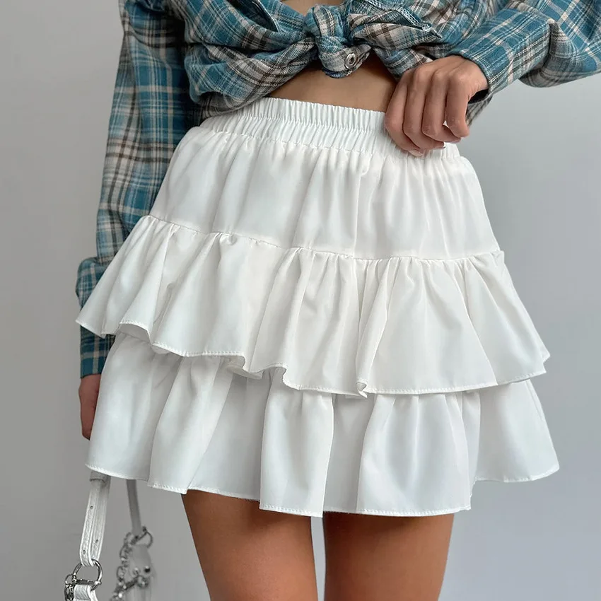 Chiffon Skirt Women White Pleated Casual Skirt 2024 Autumn Short Skirt