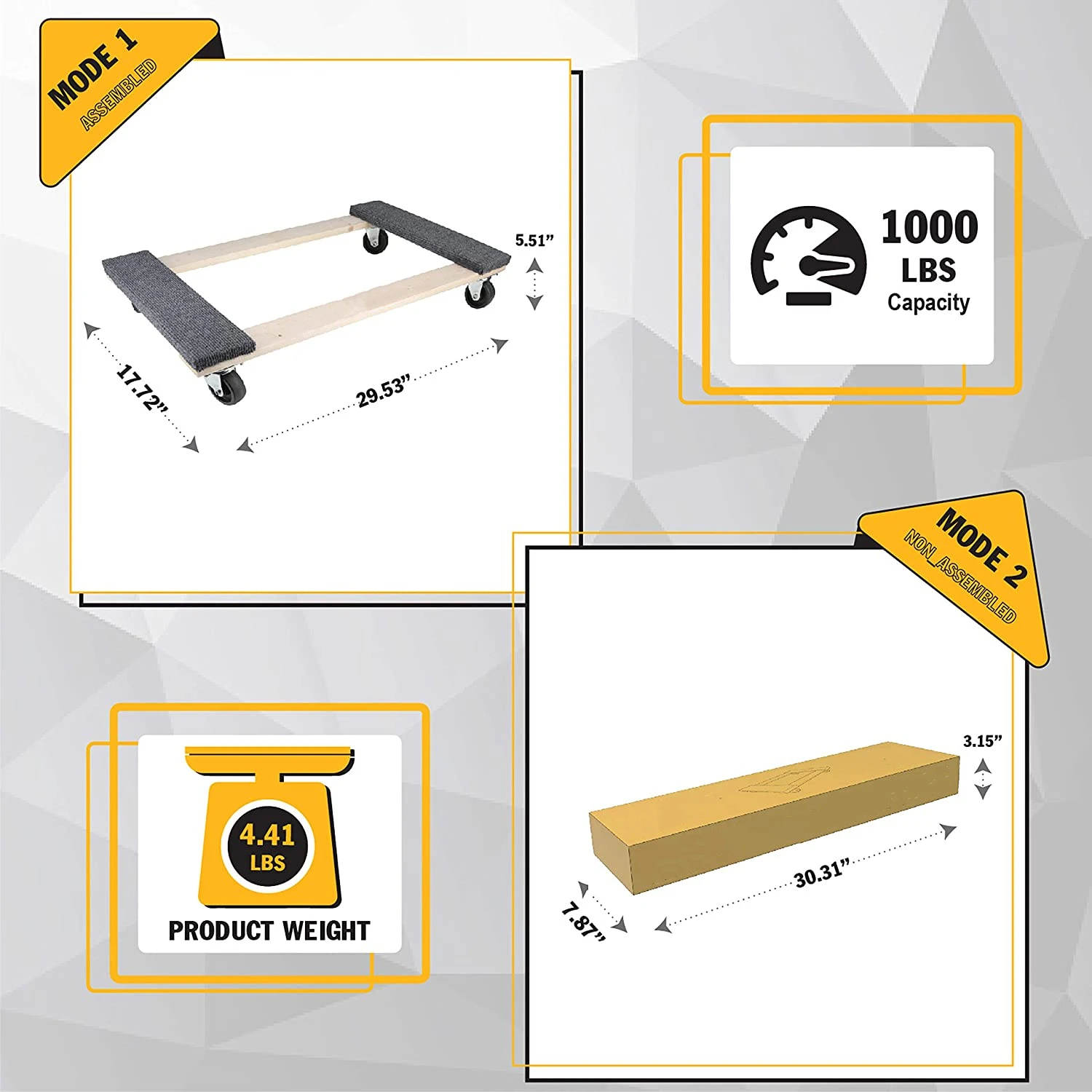 30 In X 18 In 1000 Lb. Capacity Hardwood MOVER  Dolly furniture dolly tool cart cheap factory wholesale manufacturer