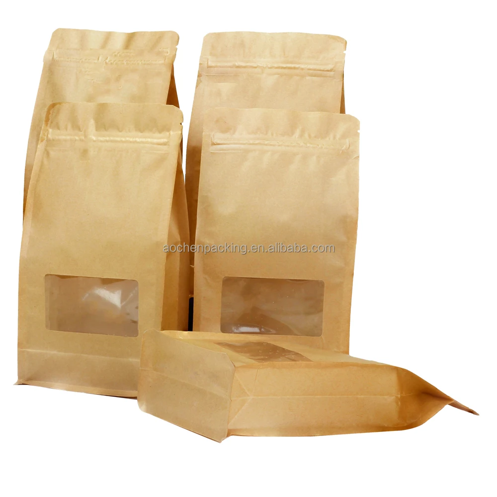Free Sample Kraft Paper Pouch Stand Up Heat Seal Zipper Laminated Small Packaging Bags with window for Small Business