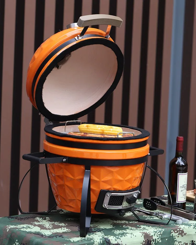 
16 Inch Ceramic black bastard kamado grill outdoor collapsible thermometer bbq charcoal grill 