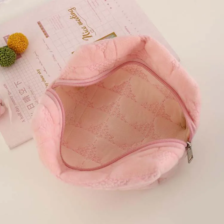 2024 Cute Plush Quilted Terry Cloth Puffy Fuzzy Toiletry Makeup Cosmetic Storage Bag Color Travel Pencil Pouch Coin Purse Case