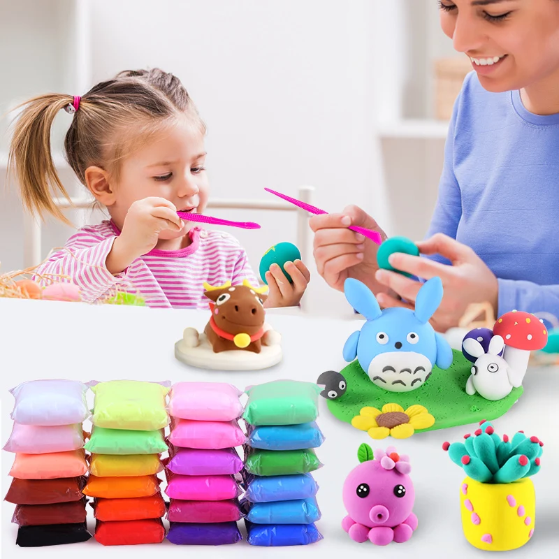 12 Color Super Clay Set Children Toys Plasticine Modeling Soft Polymer Clay Kit DIY Ultra Light Air Dry Foam Clay for Kids