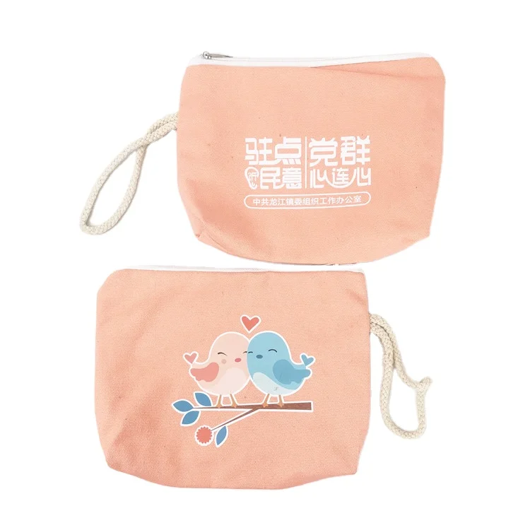 
Custom Printed Canvas Cosmetic Small Zipper Pouch Cotton Makeup Bag 