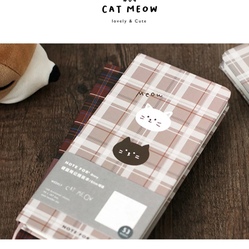 A5 Creative Korean kawaii little bear Student  plaid cover 168 Page Diary Book Stationery Notebooks