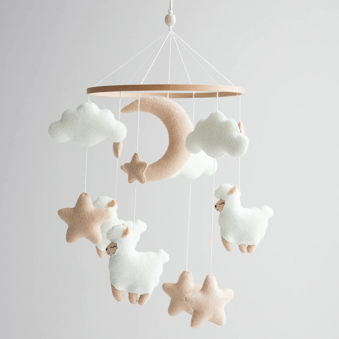 bebe musical boho stuffed plush hanging toys moon star animal llama sheep wool felt newborn baby mobiles