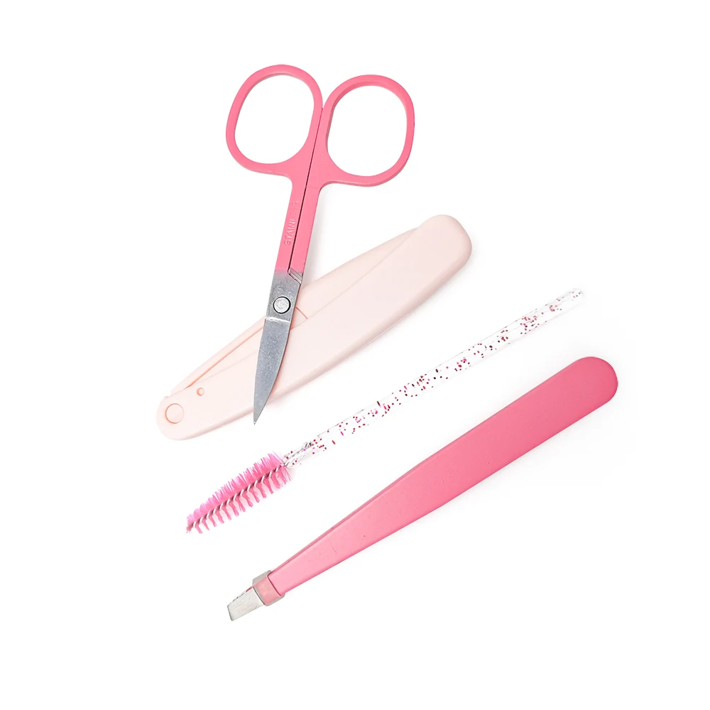 Wholesale Eyebrow Razor Lashes Brush Eyebrow Tweezers Scissors 4 PCS Eyebrow Trimming Kit