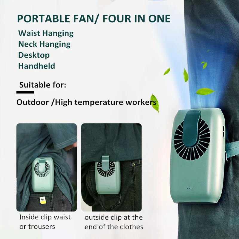 Factory Wholesale 2020 USB Mini Fan 2000mAh Rechargeable Portable Hanging Neck Waist Air Cooler Cooling Fan For Summer