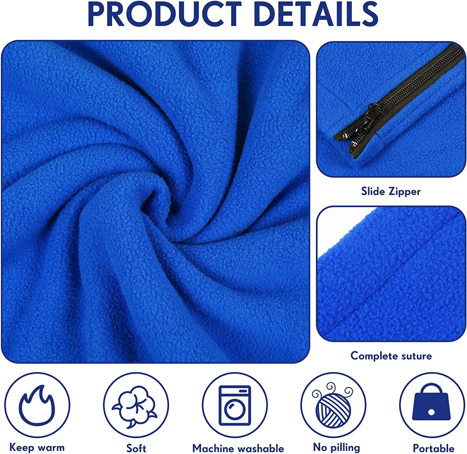 WOQI Fleece Sleeping Bag Lining 75 Inch Long Adult Warm Sleeping Bag Cold Weather Zipper Camping Blanket Lining