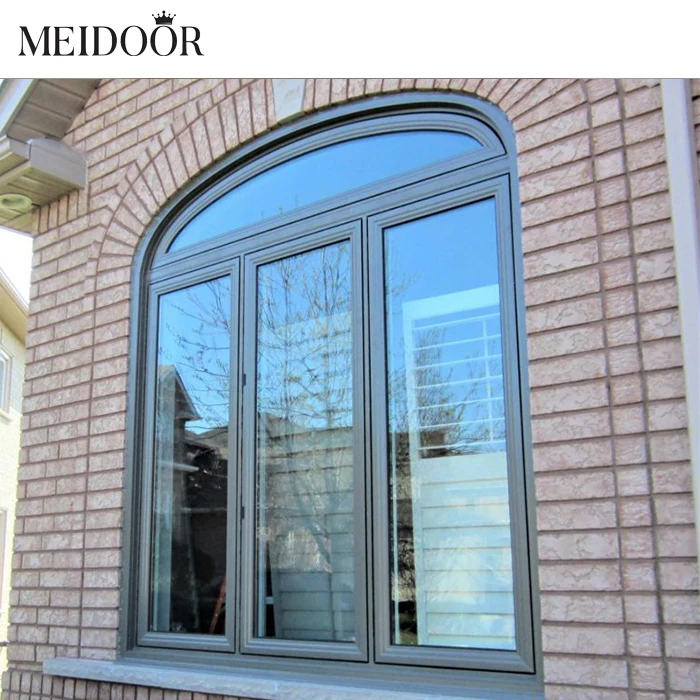 America Customized Specialty Shape Windows Black Color Design Fixed Sliding Aluminum Tempered Glass Arch Shaped Windows