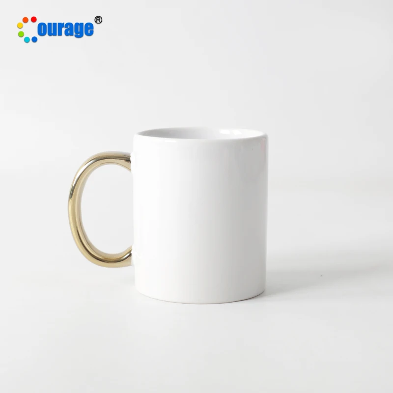 High Purchase Rate 11oz Sublimation Gold Handle Ceramic Coffee Mug Supplier M-33