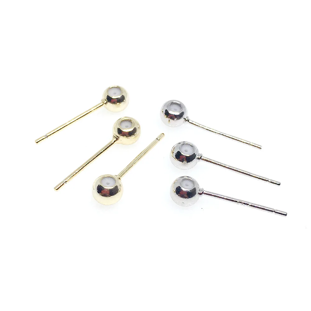 Jewelry Accessories 14k gold filled Silicon Rubber Stud Ball Beads Straight Needle Simple Earring Pin Earring Stick Post