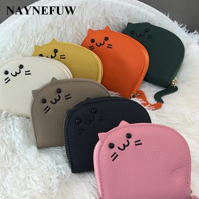 2024 Guangzhou Custom Logo Cartoon Shaped  Genuine Leather Wallet Purse Clutch Card Holders Cute Cat Shaped Wallet Purse