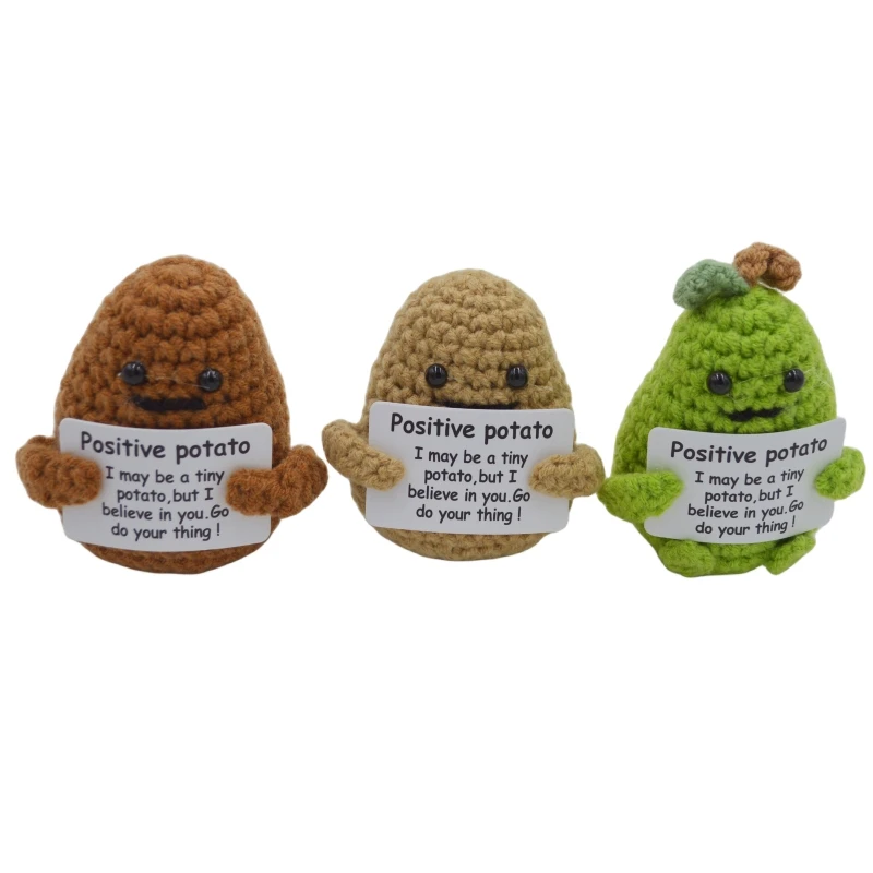 Funny Positive Potato Doll Cute Wool Knitted Toy Positive Affirmation Card Funny Knitted Colorful Potato Plush Toy