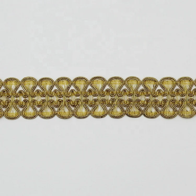 Wide Gold Glitter Gimp Braided Scroll Braid Trim