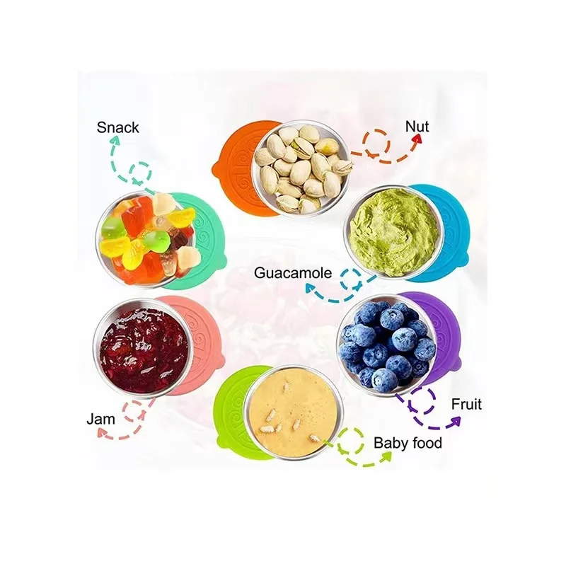 304 stainless steel round shape sauce seasoning flavor plate dipping dish tray jam dish plate snack nut fruit plate with lid