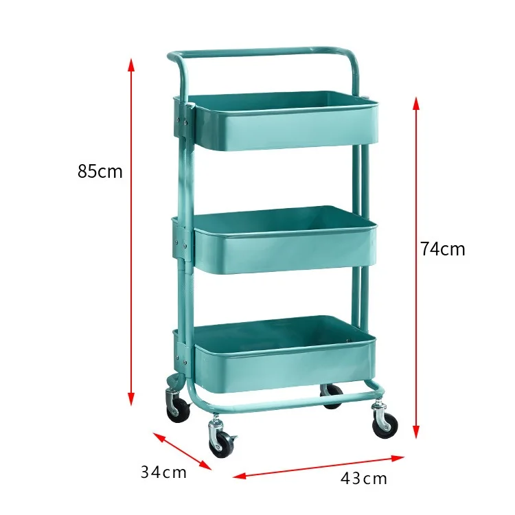 High Quality Household Trolley Slim Storage Shelf Cart 3 Tier Wheeled Carbon Steel Kitchen Organizer Rack