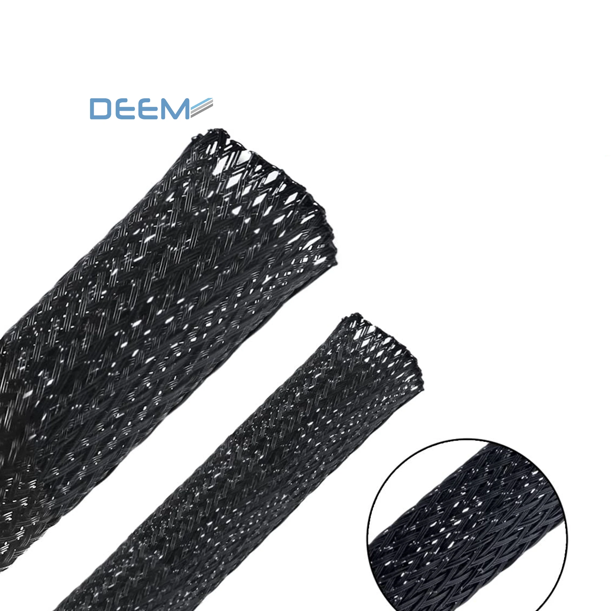 DEEM black expandable braided sleeve PET material cable protective sleeve