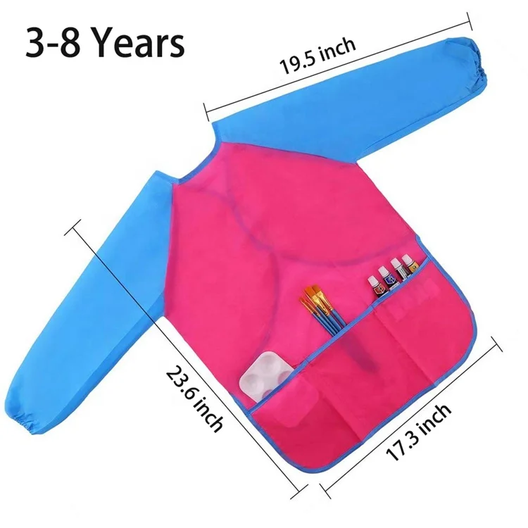 Pink Waterproof Nylon PVC Baby Bib Children Long Sleeve Apron or Children Painting Art Apron with Sleeves