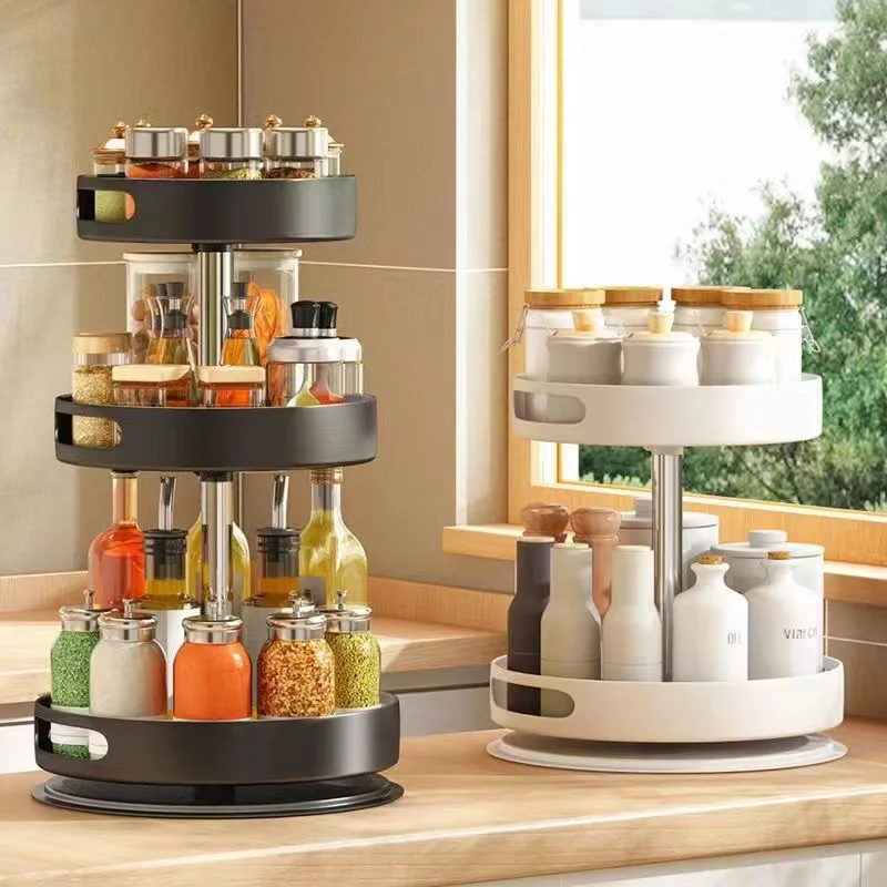 Kitchen Multi-functional Corner Storage Rack Rotatable Special Oil Salt Sauce Vinegar Seasoning Box Metal PP Material Use Shelf
