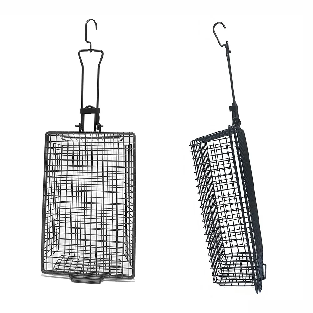 Non Stick BBQ Grilling Basket with Hanging Hook, Vegetables Meat Grilling Basket for BBQ Pit Barrel Use Charcoal Smoker Grill