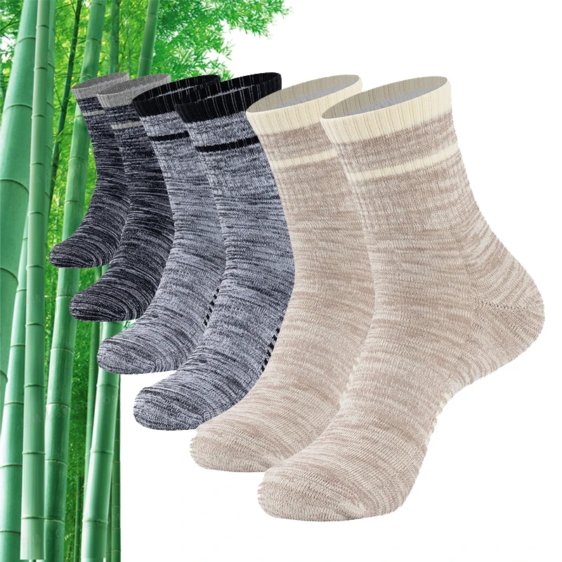 Custom Logo Mixed Colors Heather Mens Sports Athletic Thick Terry Cushion Sport Short Crew Men Bamboo Fiber Socks