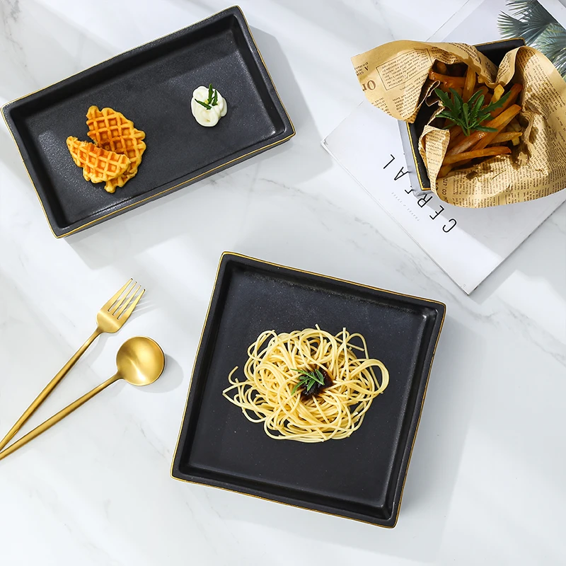 Wholesale Light Luxury Black Tableware wWith Phnom Penh Dishwasher Usable Wedding Hotel Ceramic Tableware Set